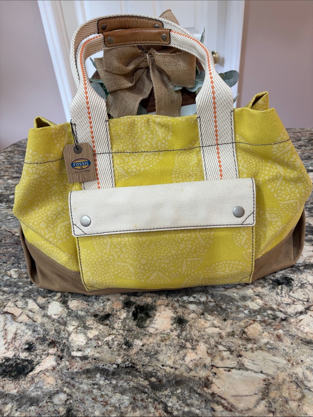 NWT Fossil Canvas Tote W/ Accessory Pouch